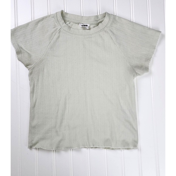 Cotton On Tops - Cotton On Baby Tee Womens XS Sage Green Pointelle Lettuce Edge Raglan Sleeve y2K